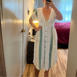 O’Neill Light Blue Multi Stripe Button-Up Midi Dress size large